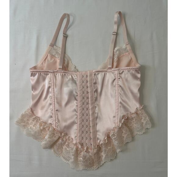 Forever 21 Light Baby Pink Satin with Cream Lace Trim Corset Top Size Small - Picture 2 of 3